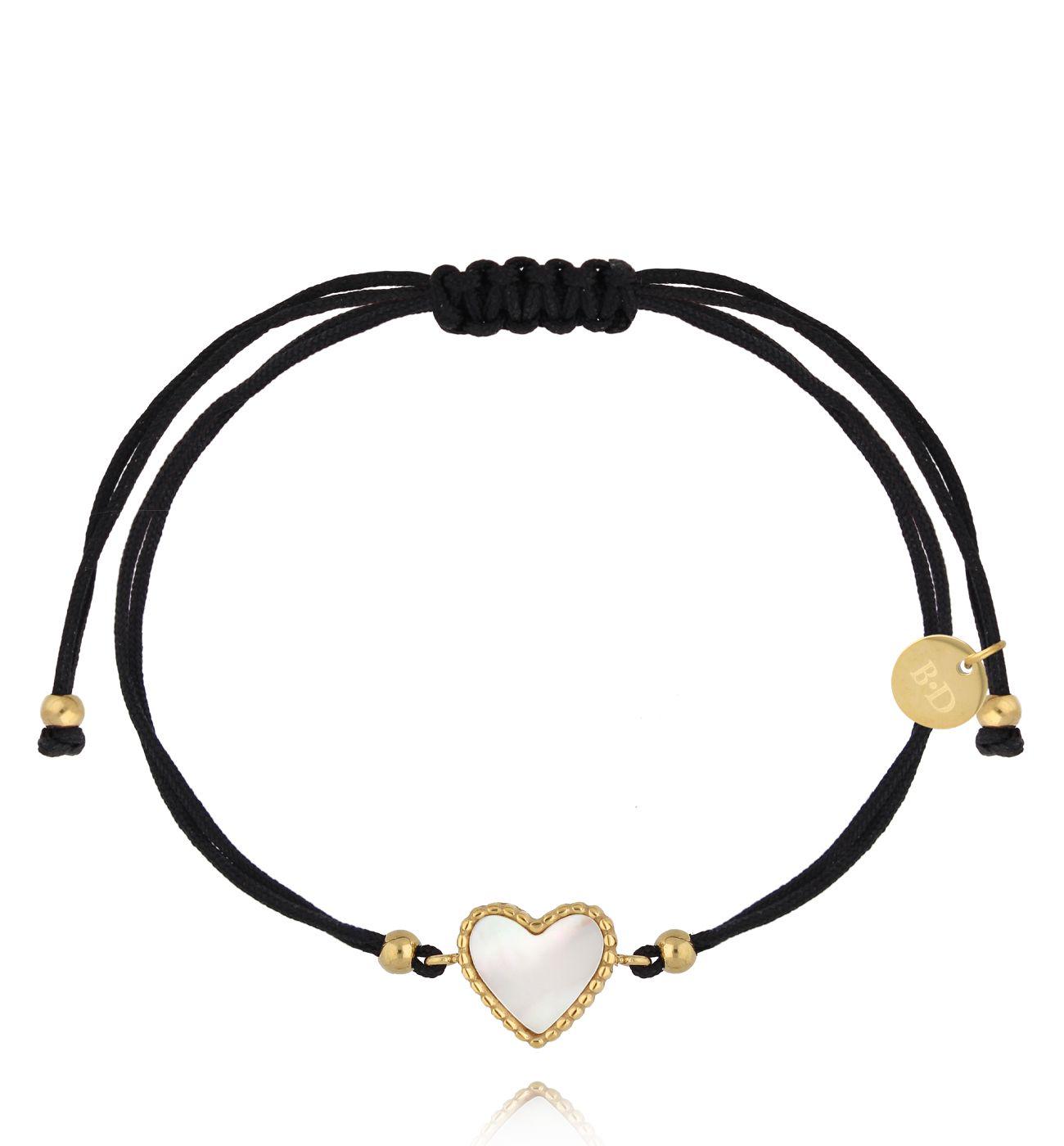 Bransoletka z czarnym sznurkiem i złotym perłowym sercem BGL1063