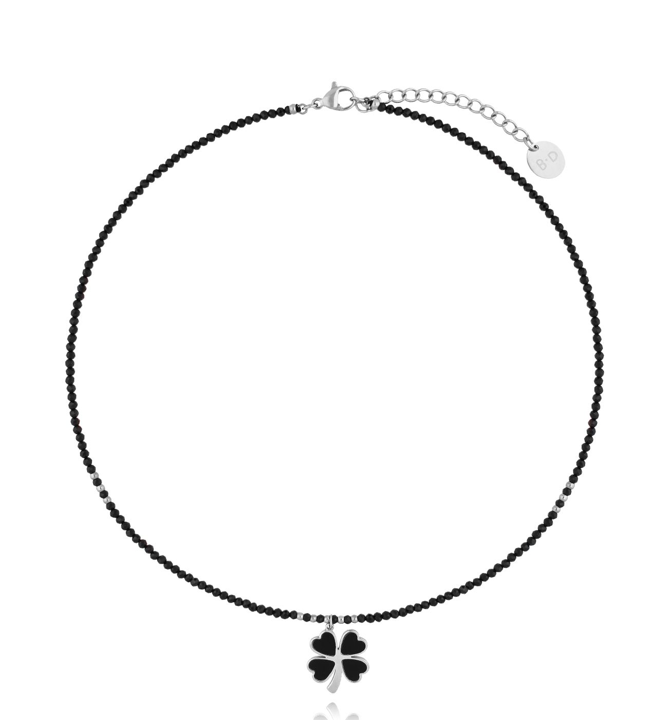 Naszyjnik z hematytami i koniczynką srebrny NTW1278