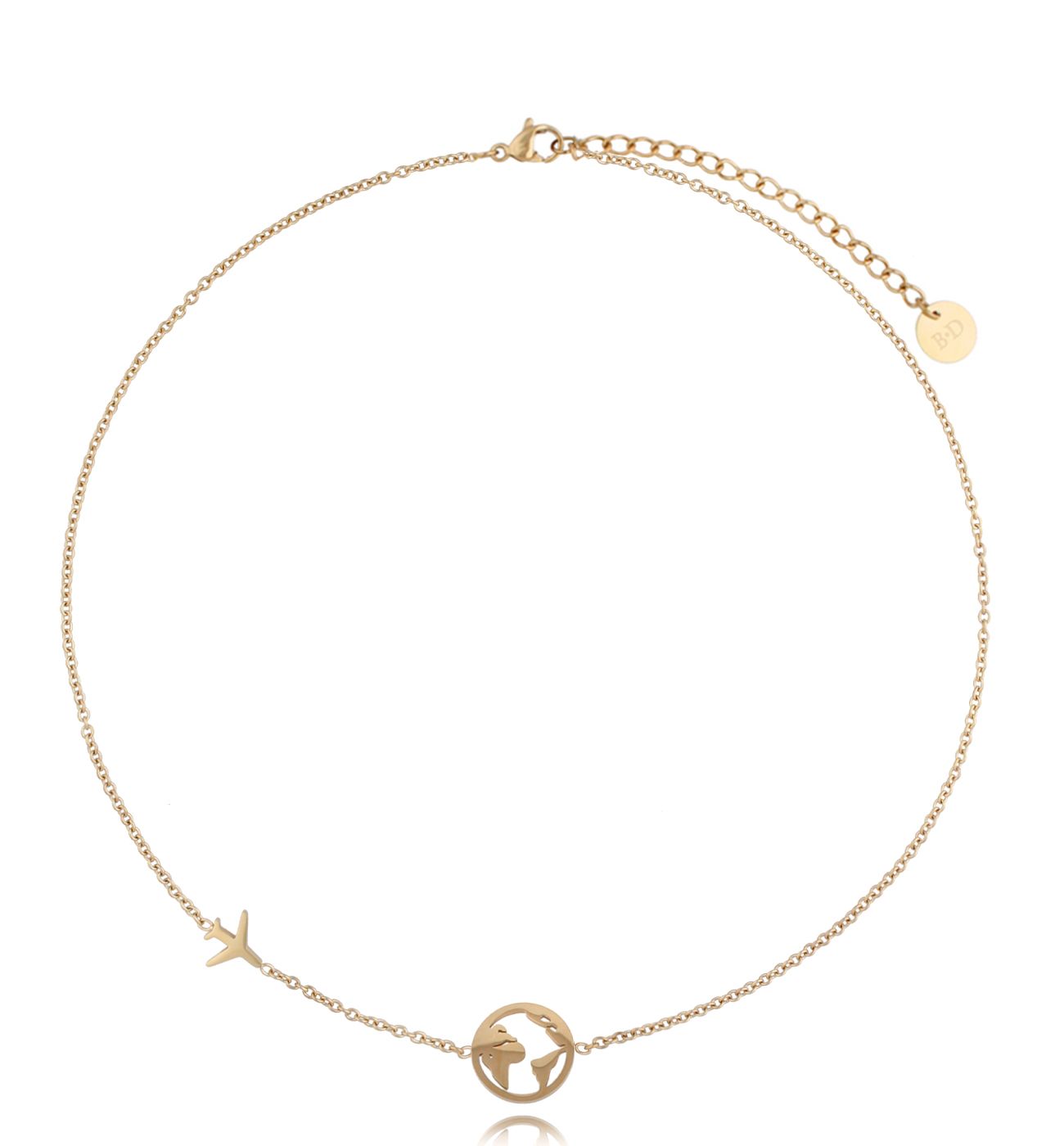 Naszyjnik z ziemią i samolotem złoty Voyage - By Dziubeka