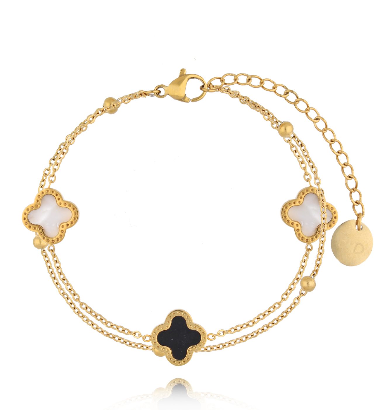 Bransoletka z czarnymi i białymi koniczynkami Clovers BSY0055 - By Dziubeka