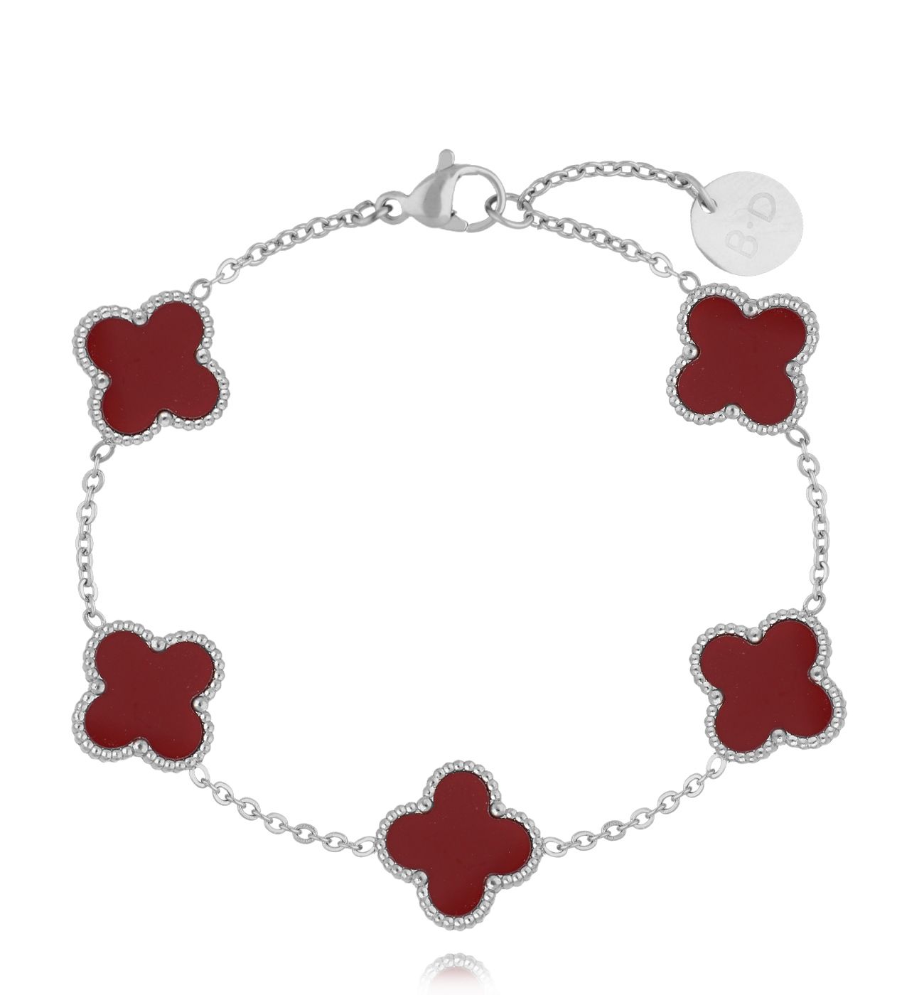 Bransoletka z bordowymi koniczynkami srebrna Clovers BSY0179