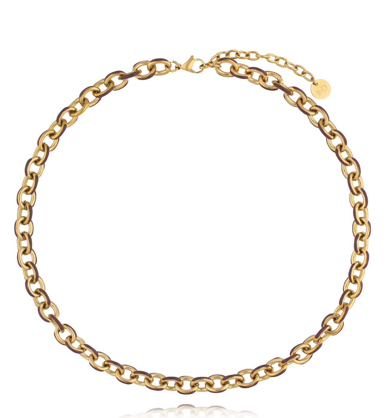 Naszyjnik z łańcuchem z brązową emalią - By Dziubeka