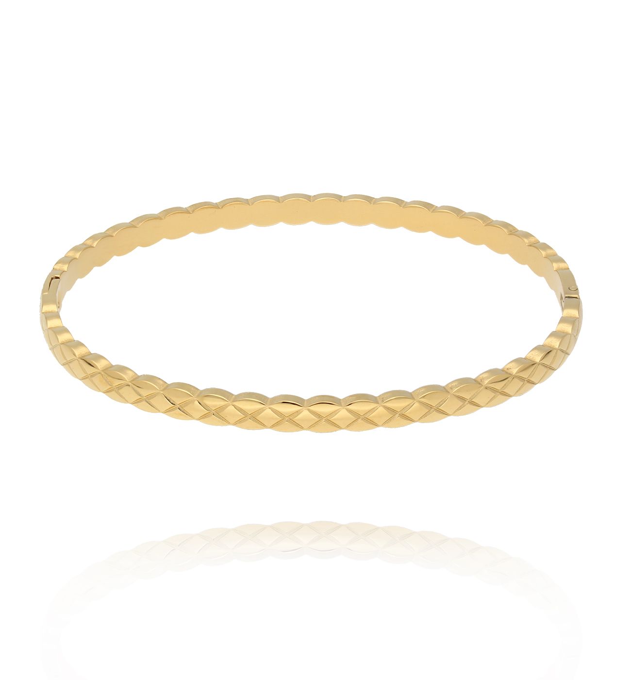 Bransoletka obręcz zamykana z grawerem w romby złota BSY0466 - By Dziubeka