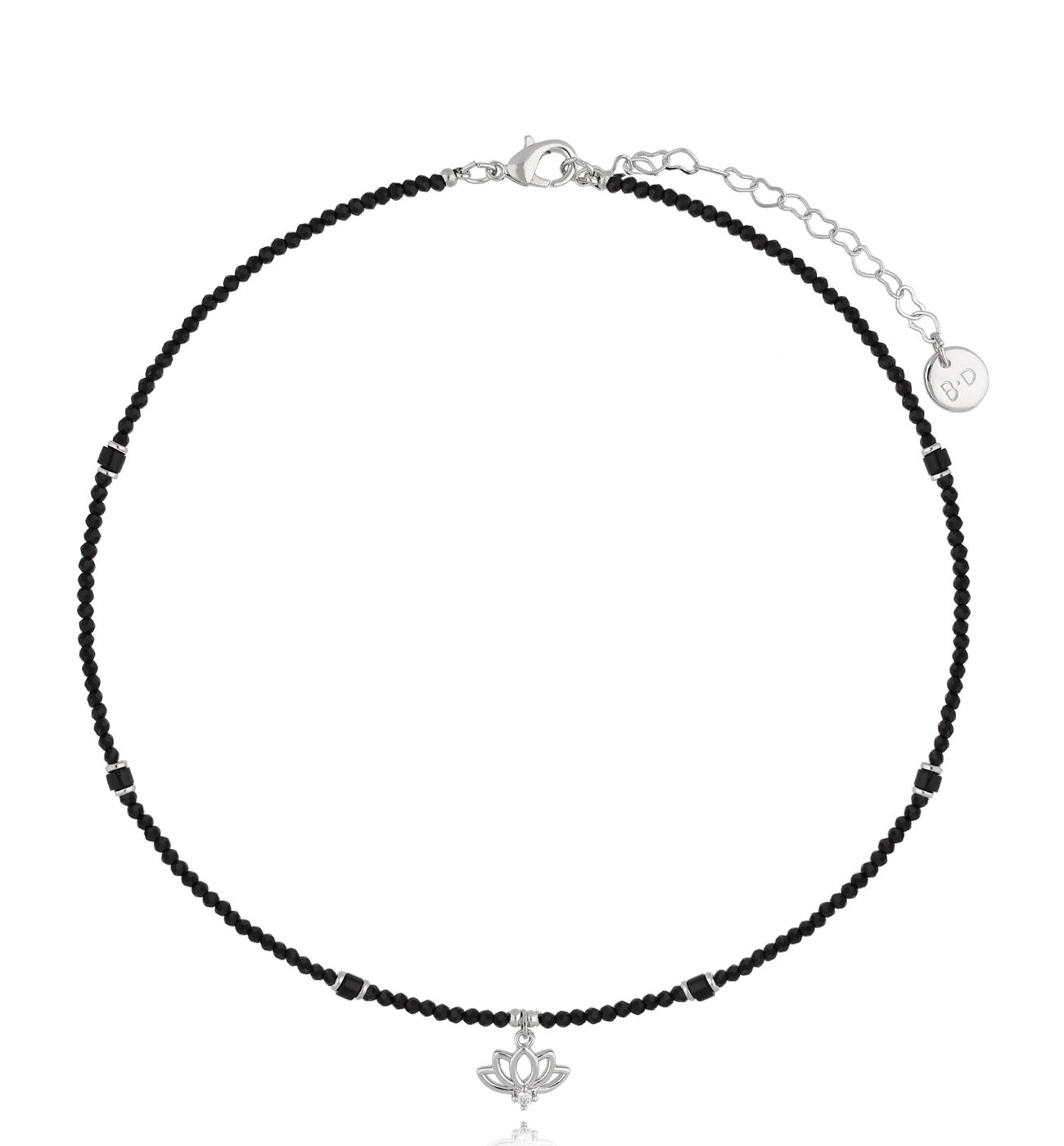 Naszyjnik czarny z turmalinami i kwiatem lotosu - By Dziubeka