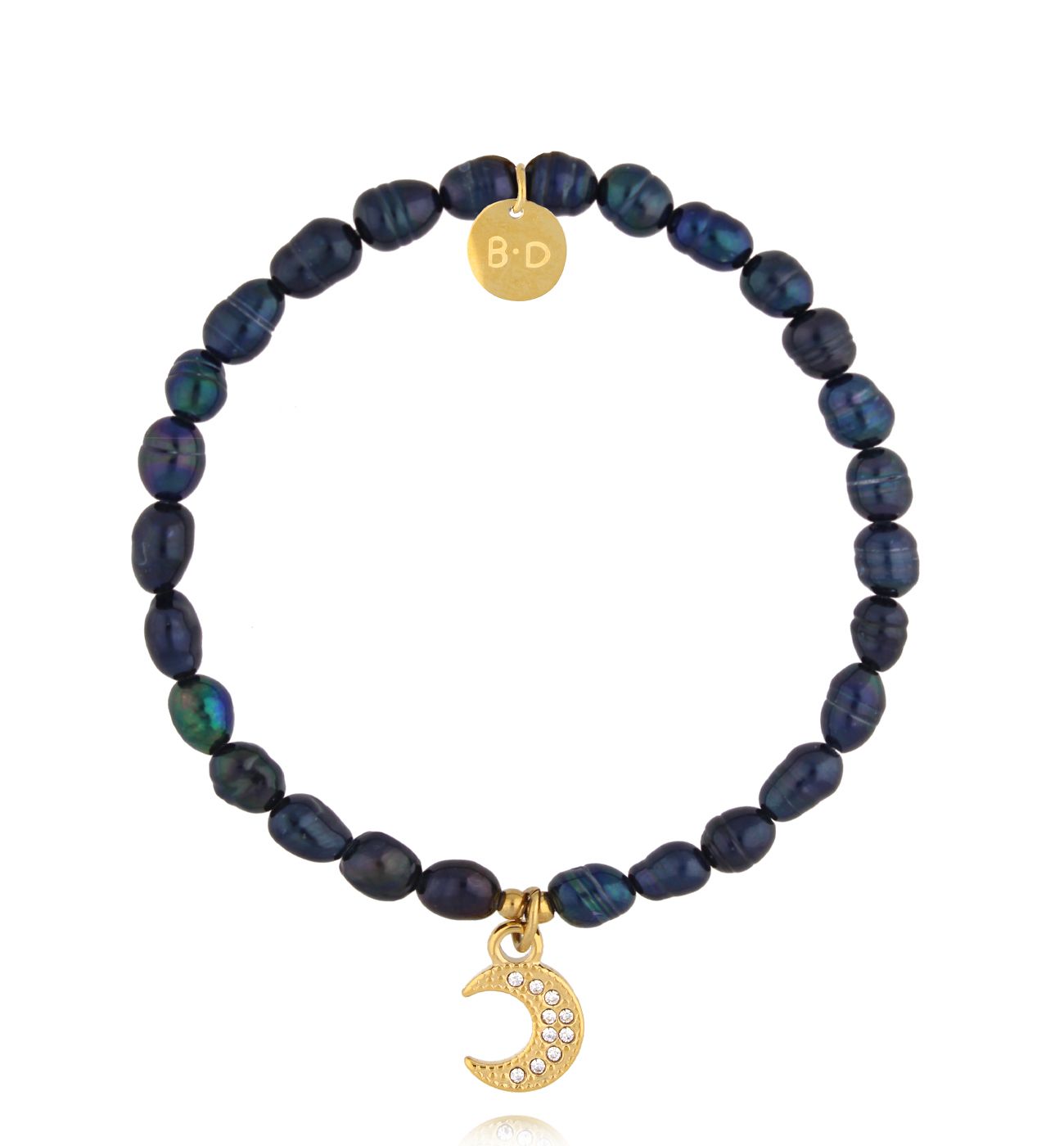 Bransoletka z granatowymi perłami i księżycem BPE0139