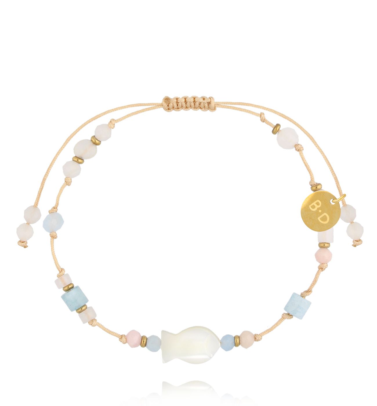 Bransoletka biało błękitna z rybką złota BMT0290