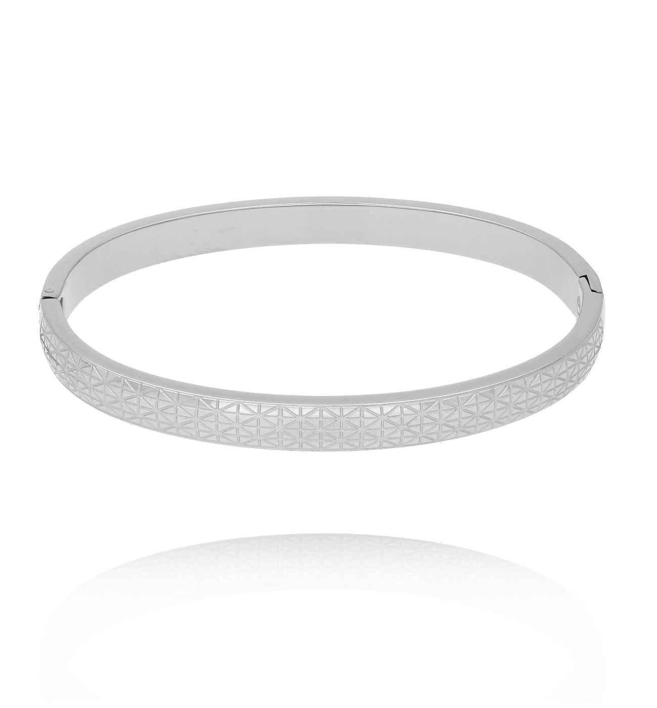 Bransoletka obręcz srebrna z geometrycznym grawerem BSY0457