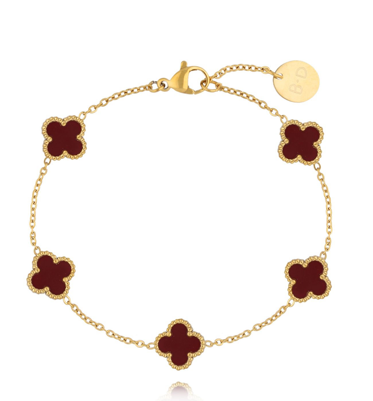 Bransoletka z bordowymi koniczynkami złota Clovers BSY0181 - By Dziubeka