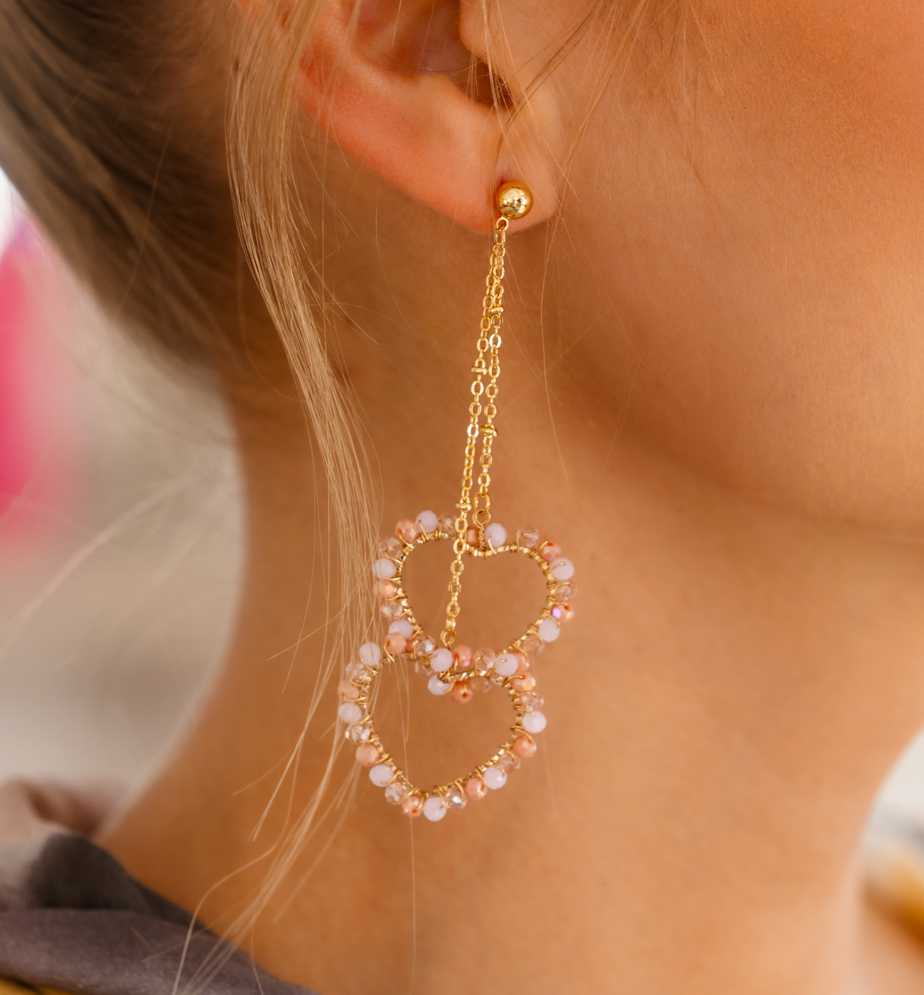 Kolczyki serca z różowymi kryształkami KWE0235