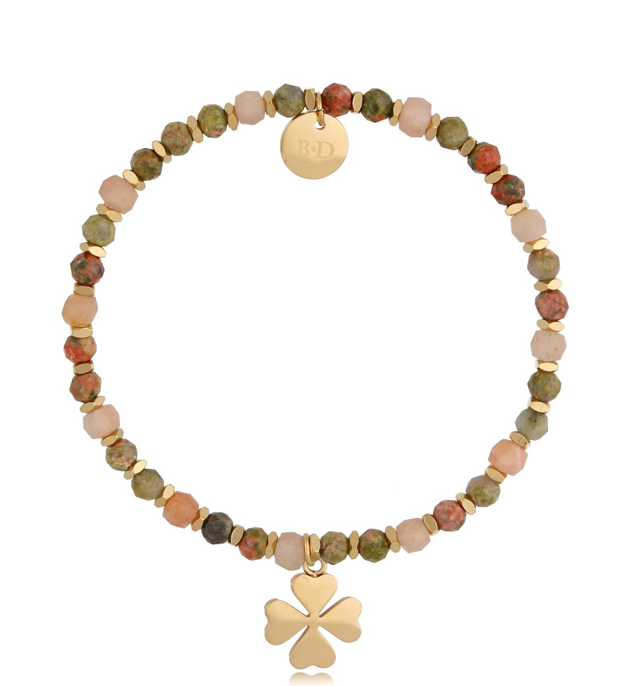 Bransoletka beżowo zielona z koniczynką Trifoglio - By Dziubeka