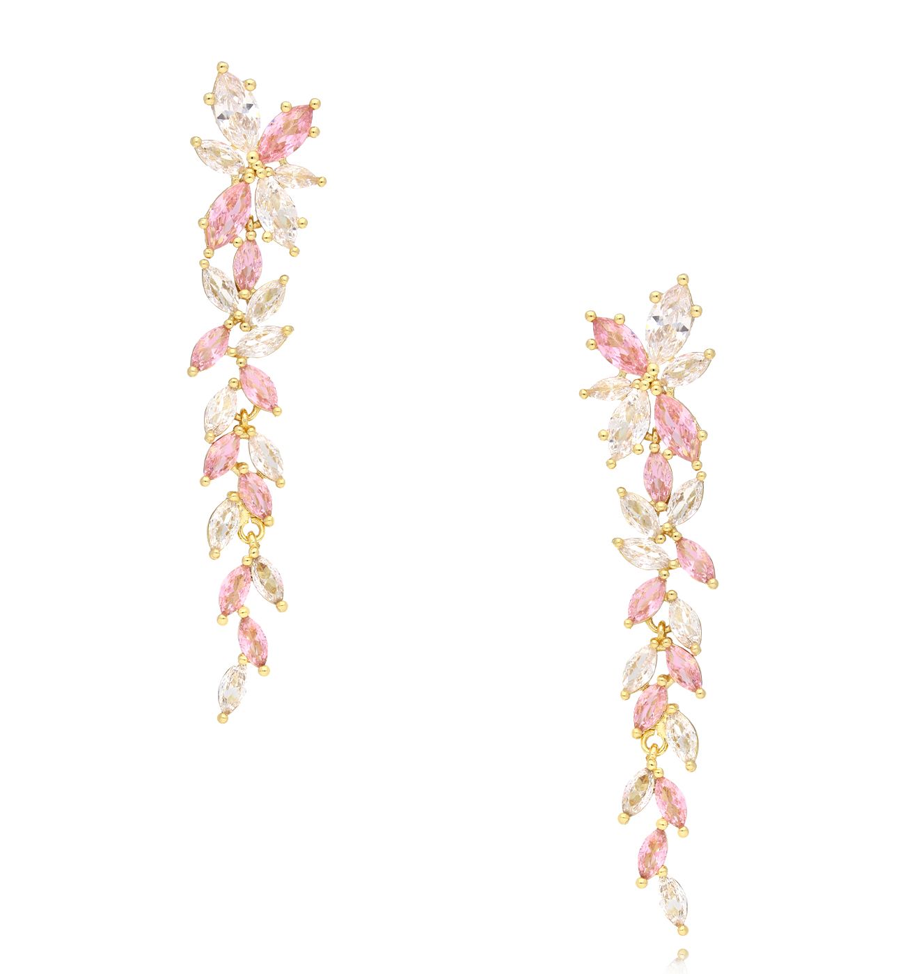 Kolczyki z różowymi transparentnymi kryształkami długie - By Dziubeka