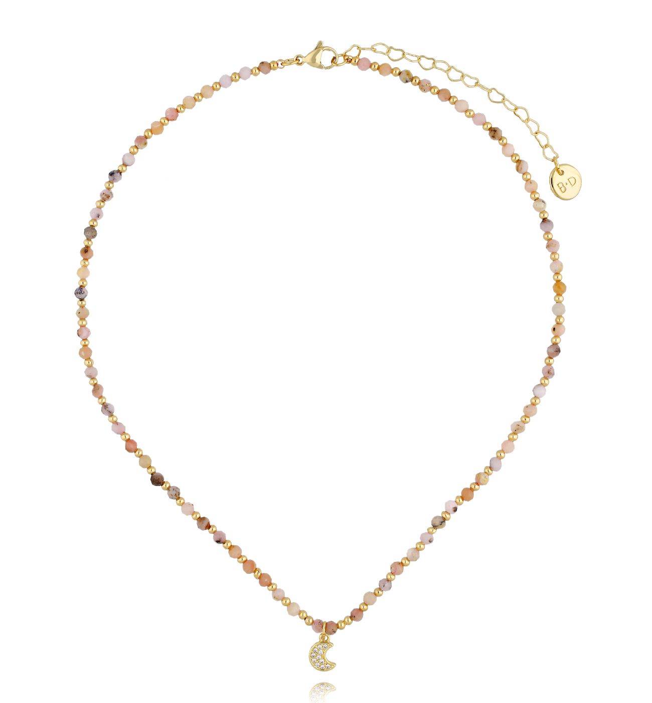 Naszyjnik z różowymi opalami i księżycem NTW1436