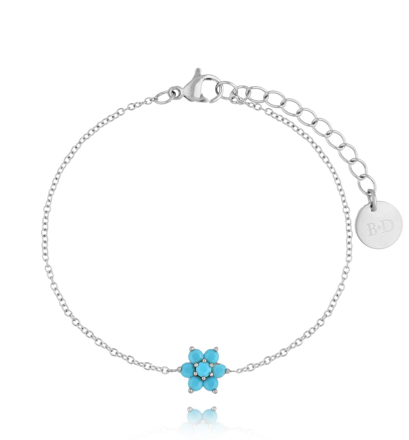 Bransoletka srebrna z kwiatuszkiem z turkusowymi cyrkoniami Azure BSA0560