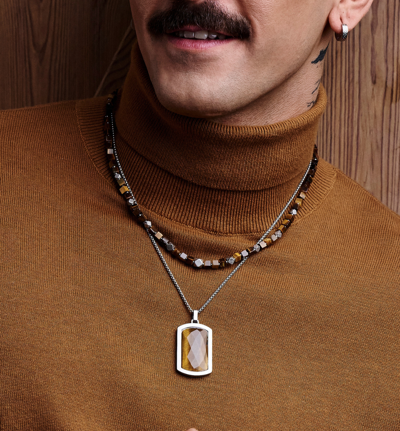 Naszyjnik męski z zawieszką z tygrysim okiem - By Dziubeka