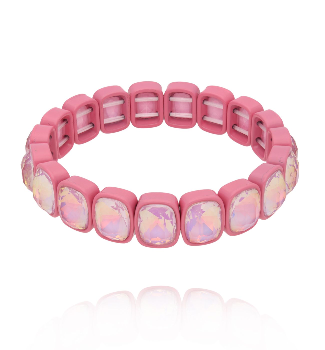 Bransoletka różowa z błyszczącymi kryształami BCR0019 - By Dziubeka