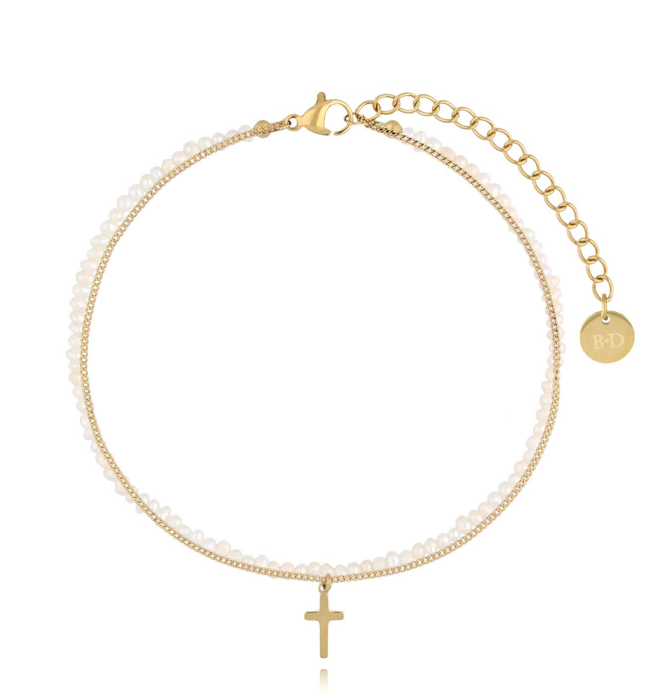 Bransoletka na nogę z perełkami i krzyżykiem Ocean Dance B - By Dziubeka