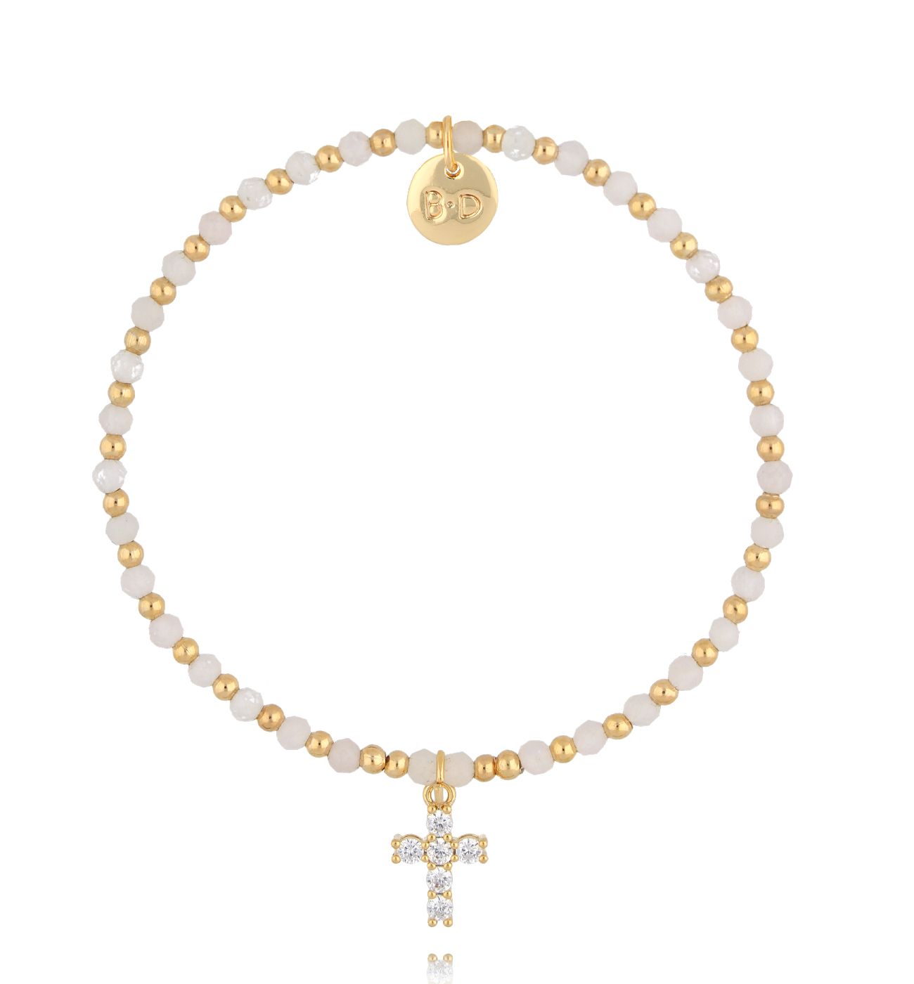 Bransoletka z jasnymi kamieniami i krzyżykiem z cyrkoniami BTW3421