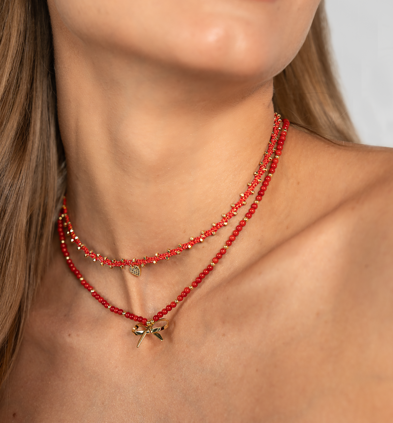 Naszyjnik czerwony z sercem NSC0541