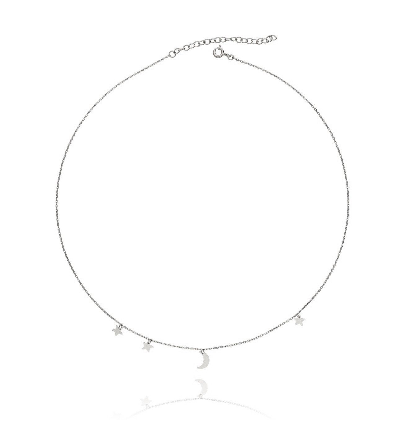 Naszyjnik srebrny z księżycem i gwiazdkami NSE0019