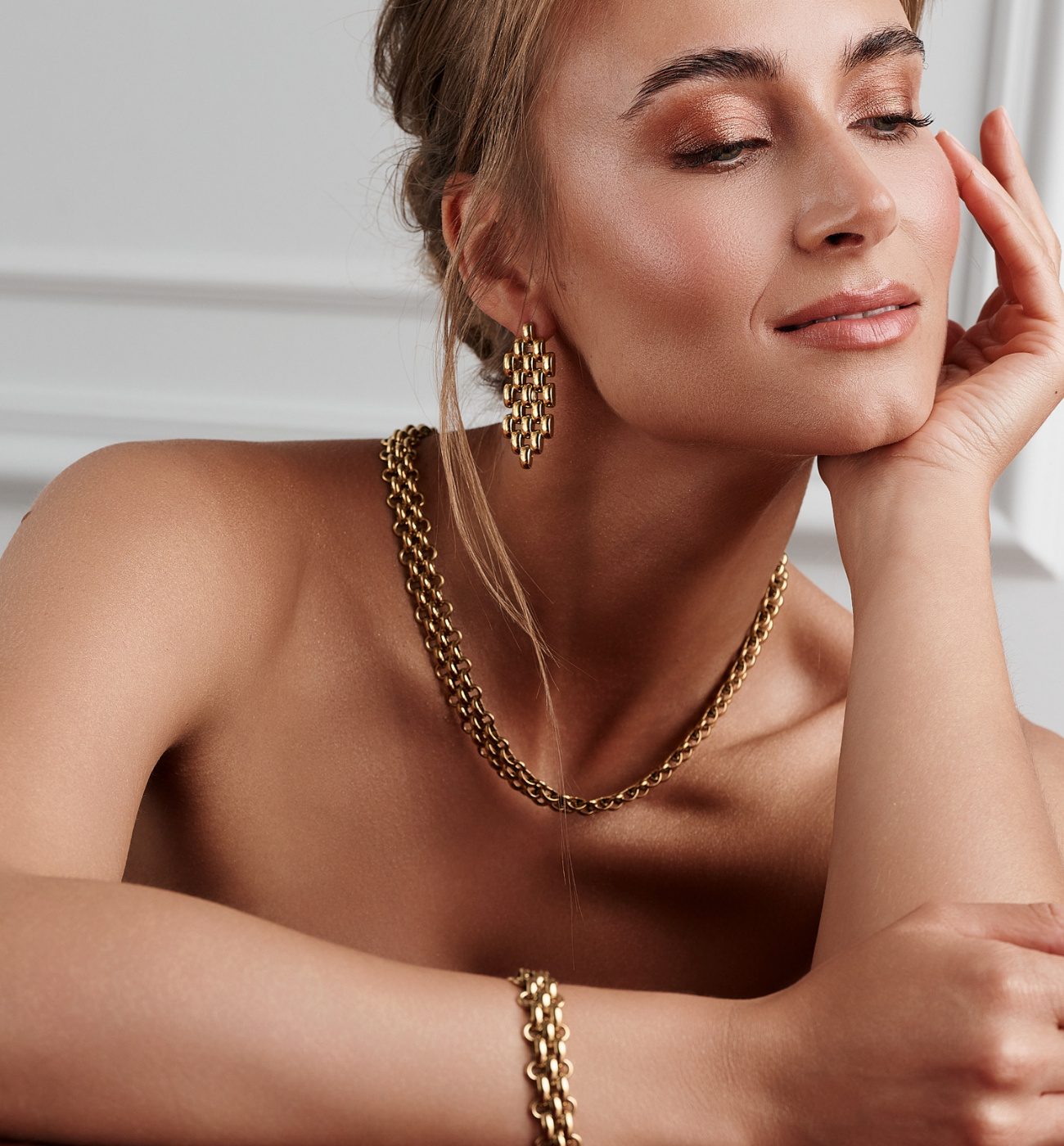 Zestaw biżuterii w złotym splocie ZN0035 - By Dziubeka