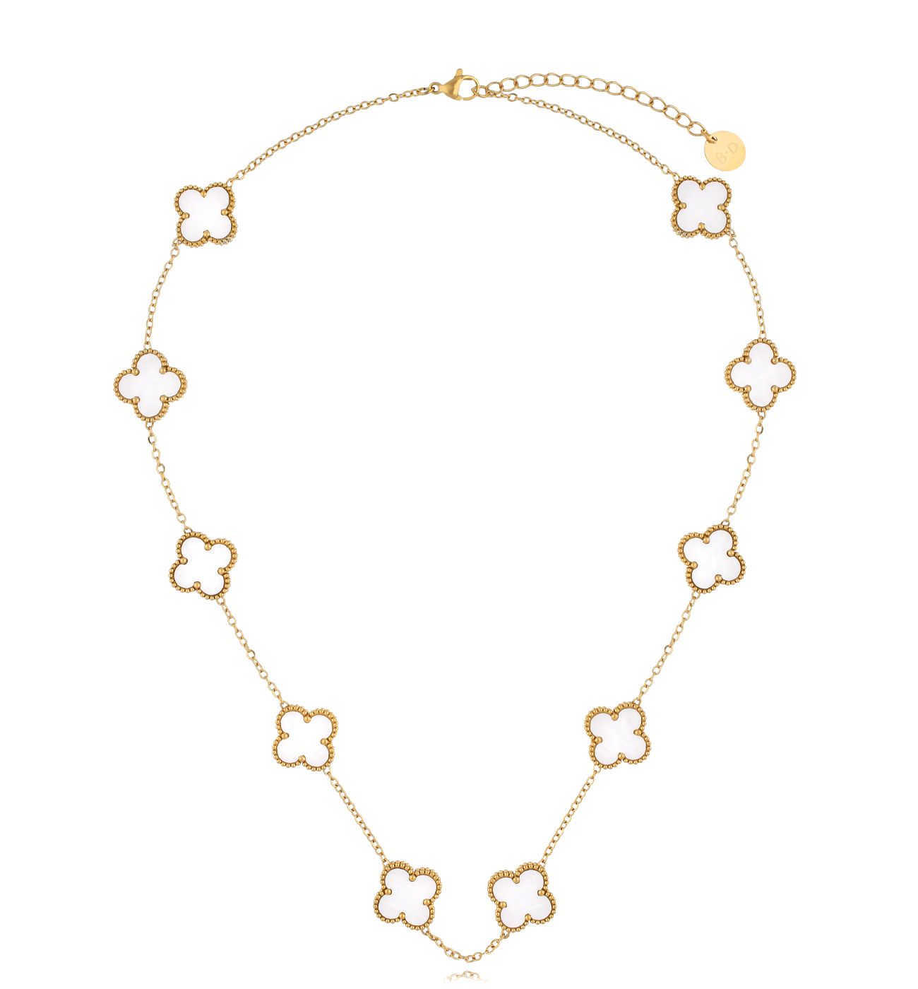 Naszyjnik złoty z białymi koniczynkami Clovers NSY0313