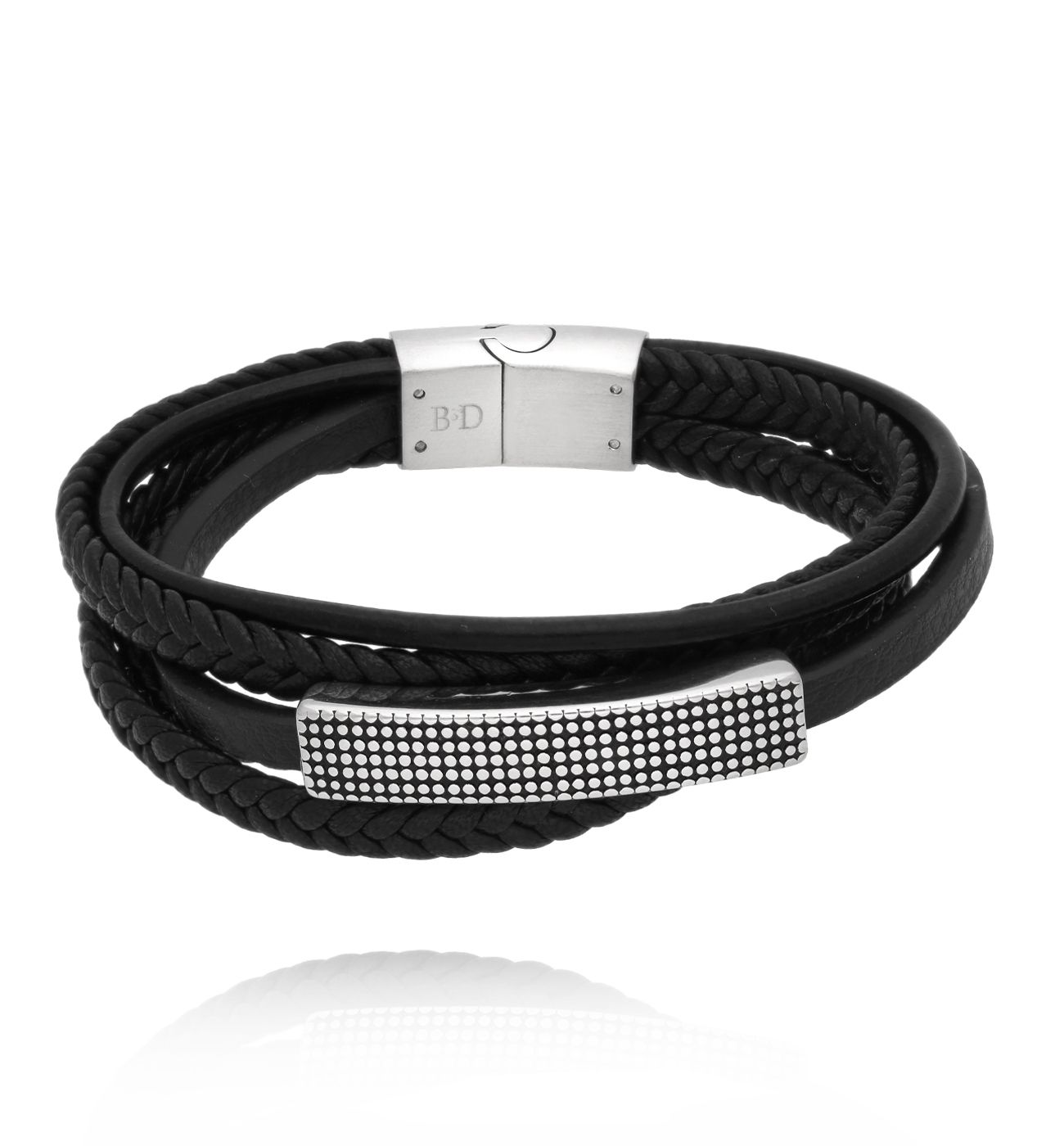 Bransoletka męska czarna skórzana 99 - By Dziubeka