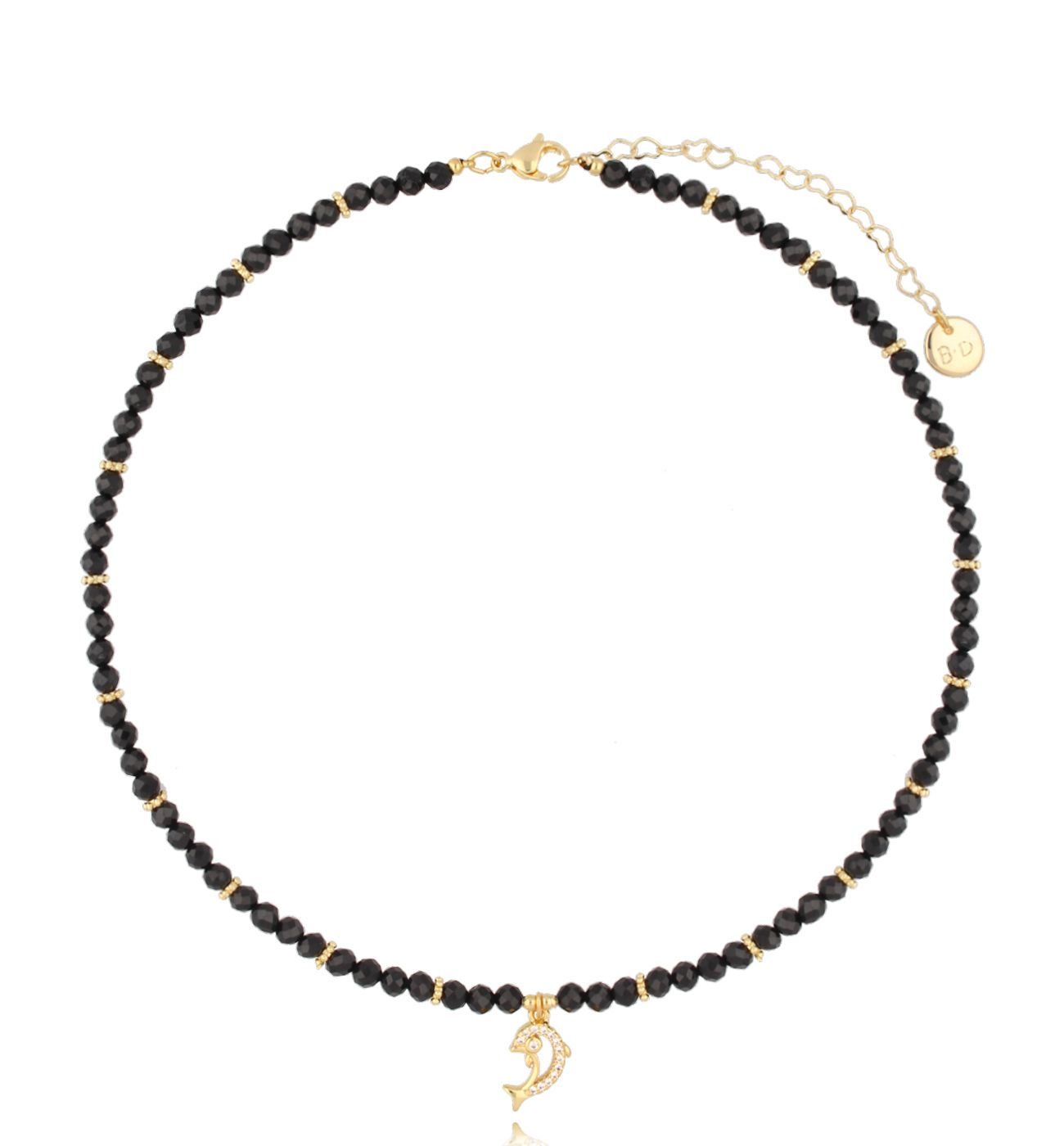 Naszyjnik z czarnymi turmalinami i delfinem Samos NTW0924