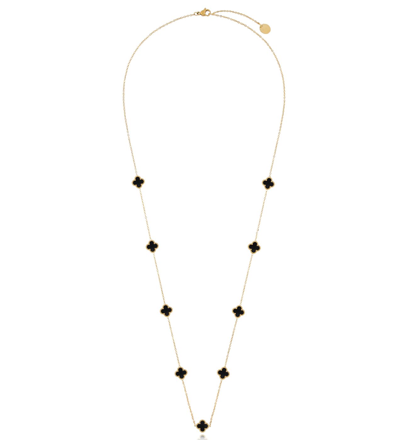 Naszyjnik z czarnymi koniczynkami długi NSY0305