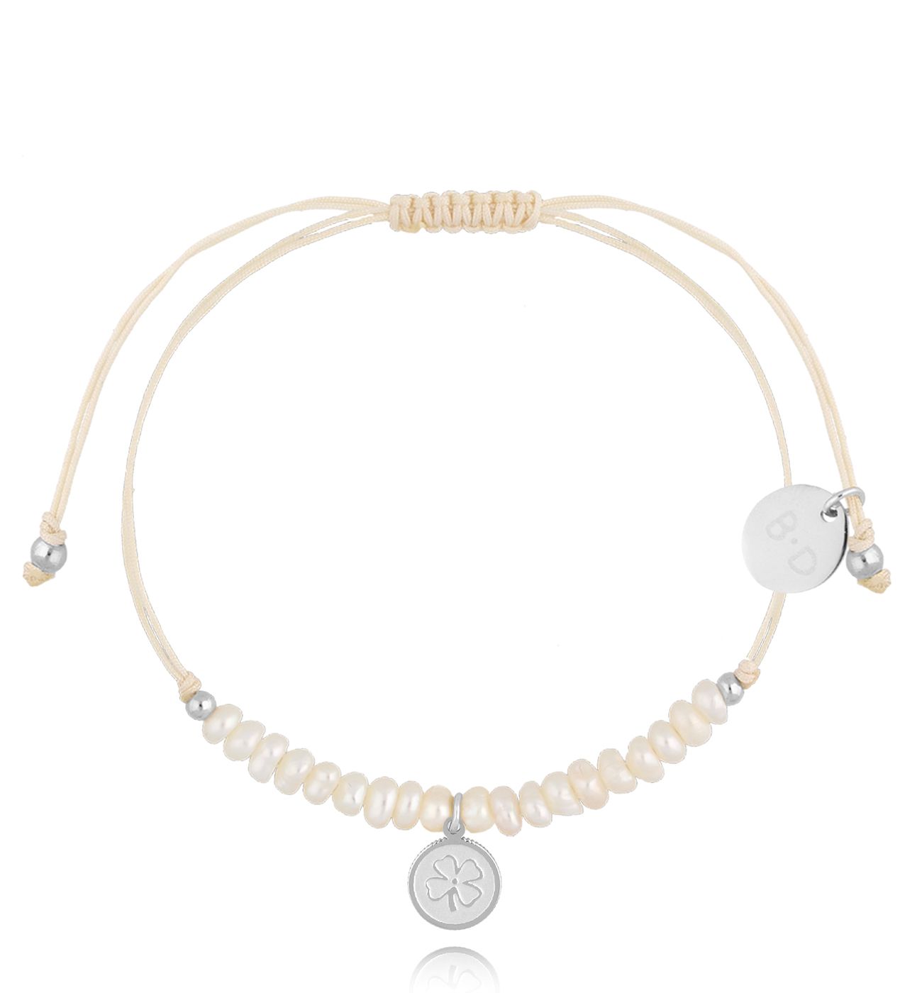 Bransoletka z perełkami i srebrną koniczynką Feliz BMT0046 - By Dziubeka