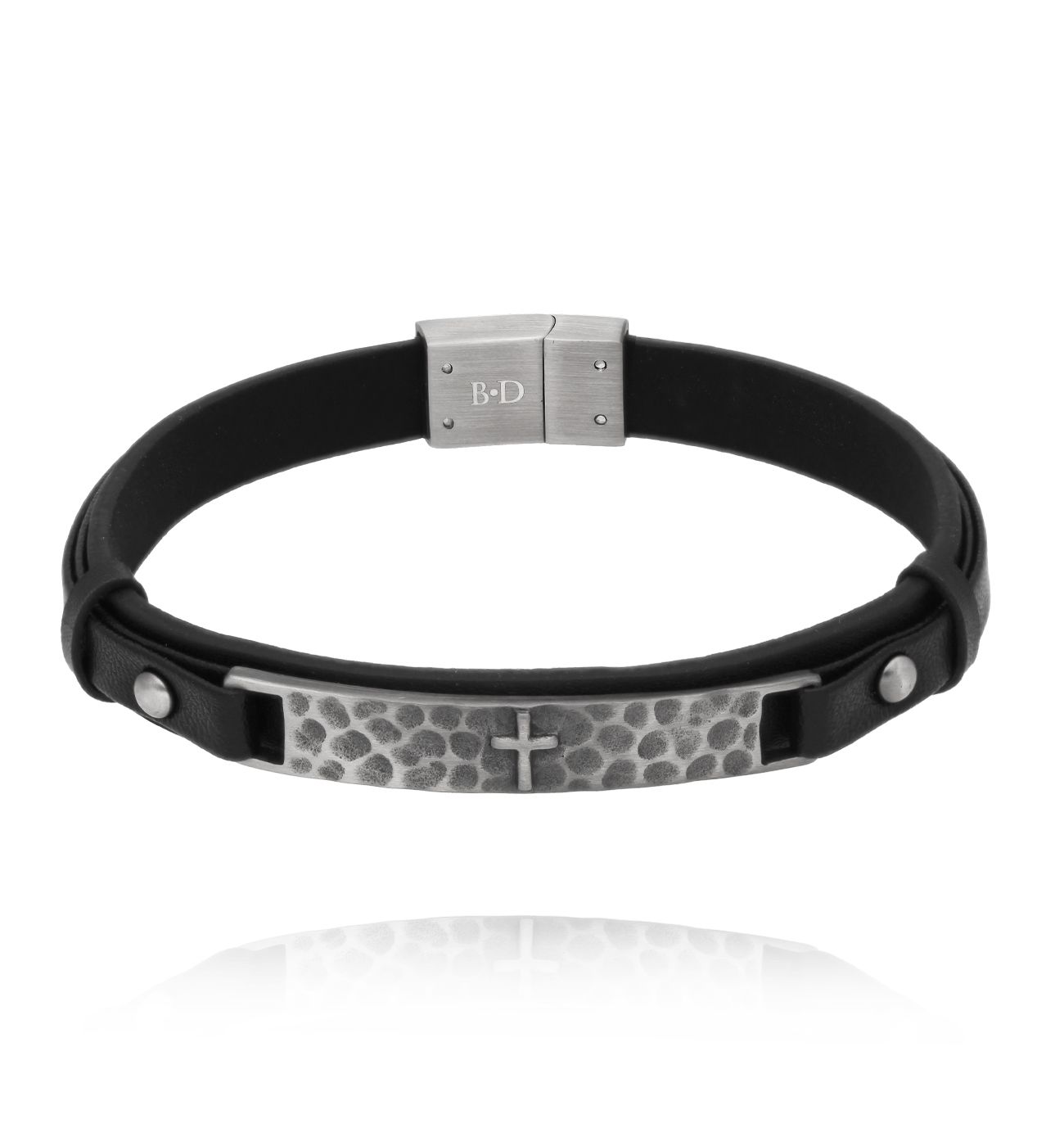 Bransoletka męska czarna skórzana z krzyżykiem BMITC0997