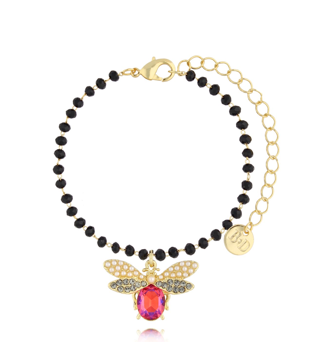 Bransoletka z fuksjowym owadem z kryształkami Revival - By Dziubeka