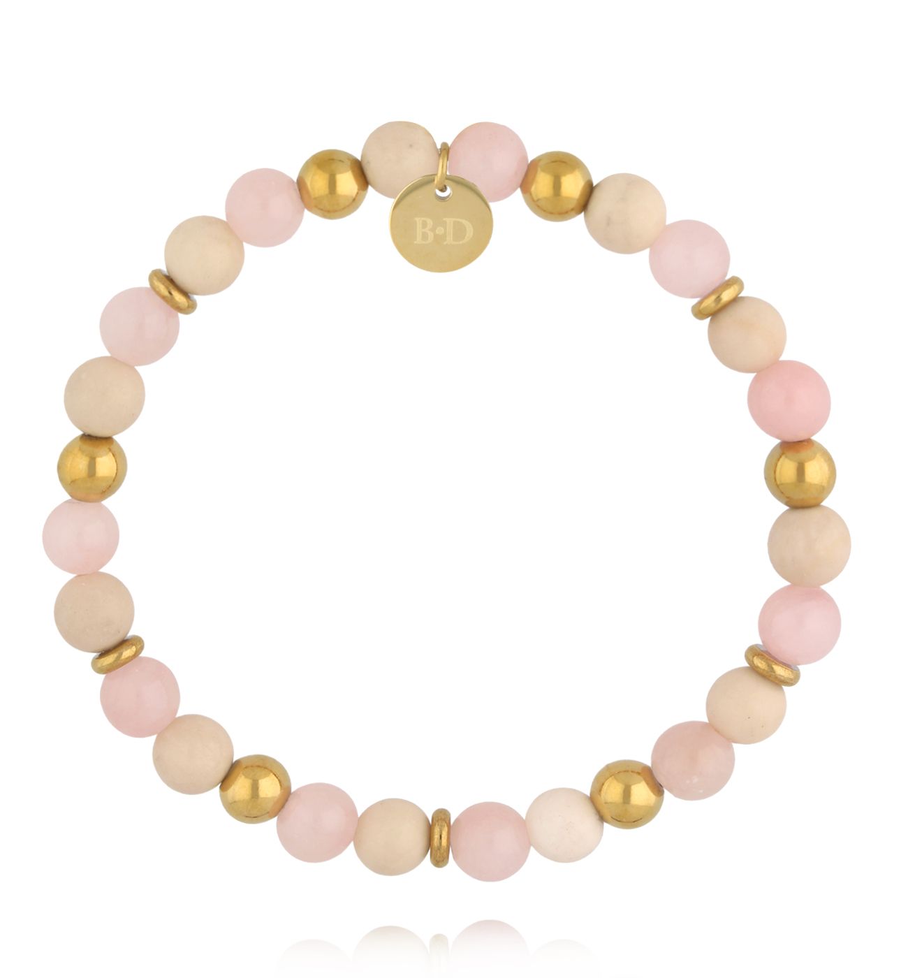 Bransoletka różowo-beżowa z kulkami i złotymi akcentami - By Dziubeka