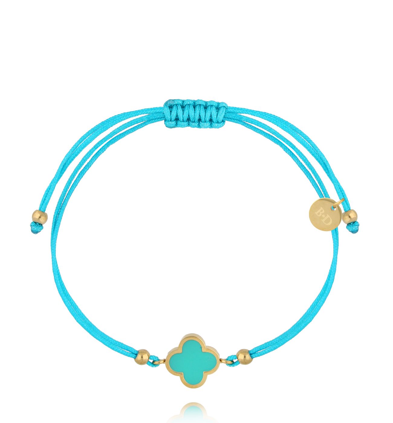 Bransoletka z turkusowym sznurkiem i koniczynką BGL1083