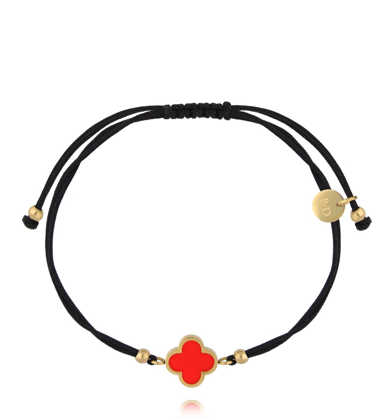 Bransoletka z czarnym sznurkiem i czerwoną koniczynką BGL1085 - By Dziubeka