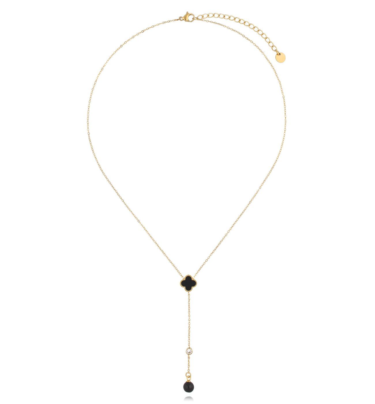 Naszyjnik z czarną koniczynką i perłą Heureux - By Dziubeka