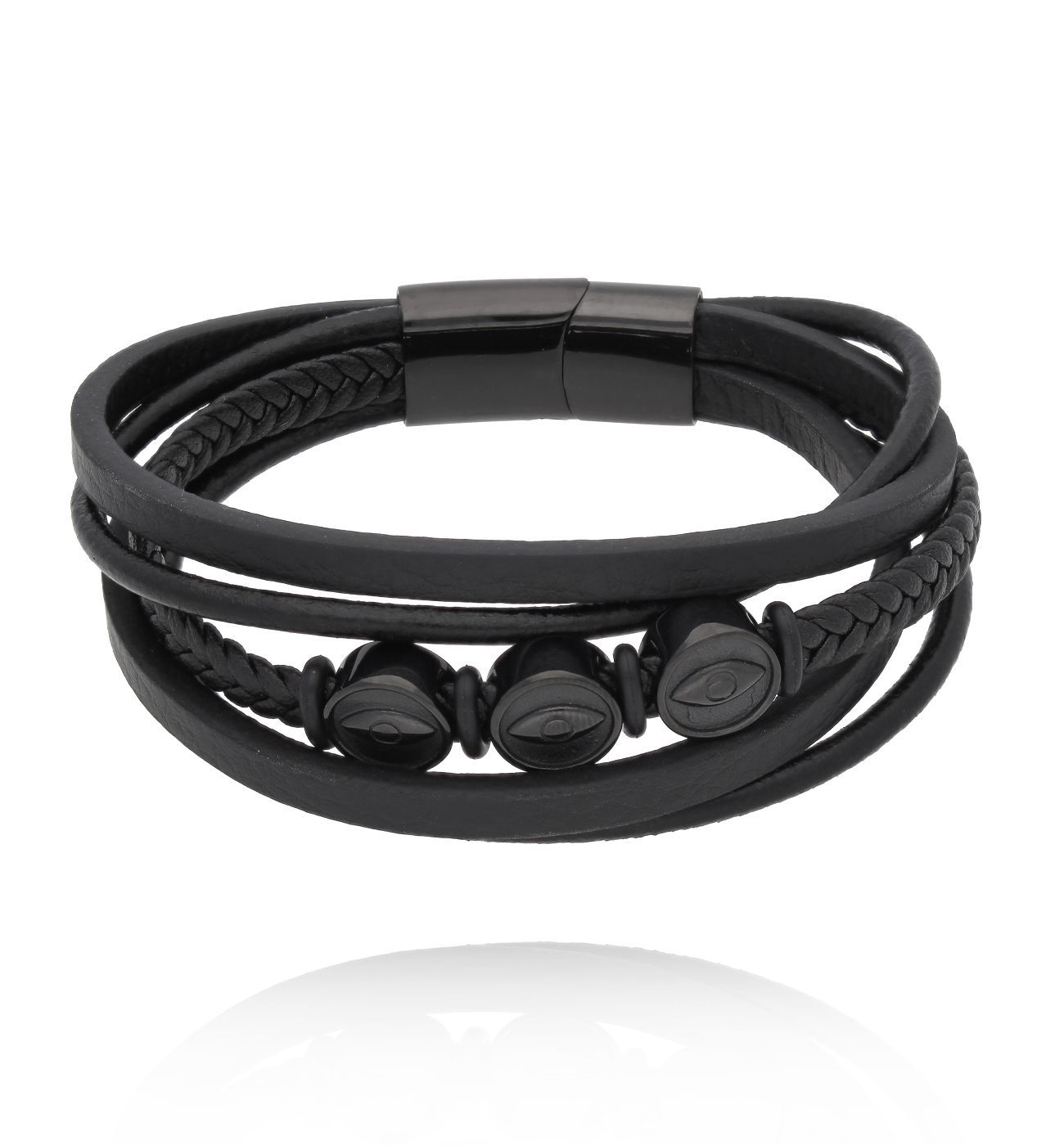 Bransoletka męska skórzana czarna 57 - By Dziubeka