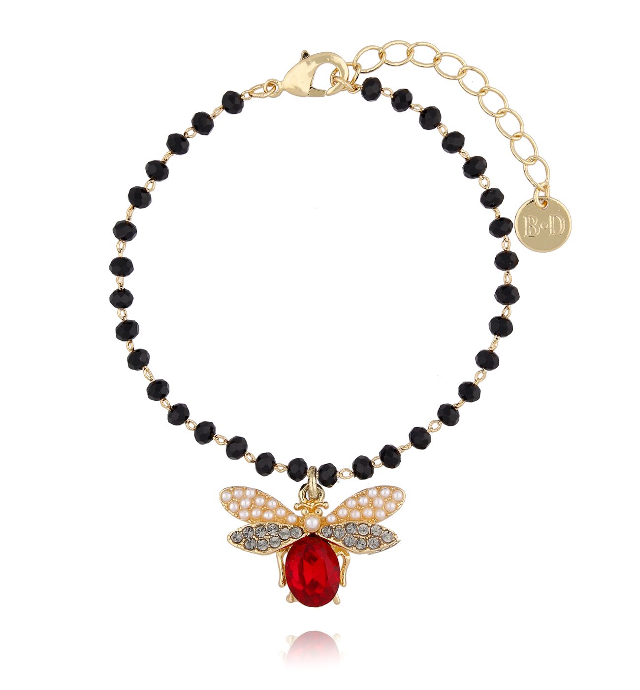 Bransoletka z czerwonym owadem z kryształkami - By Dziubeka