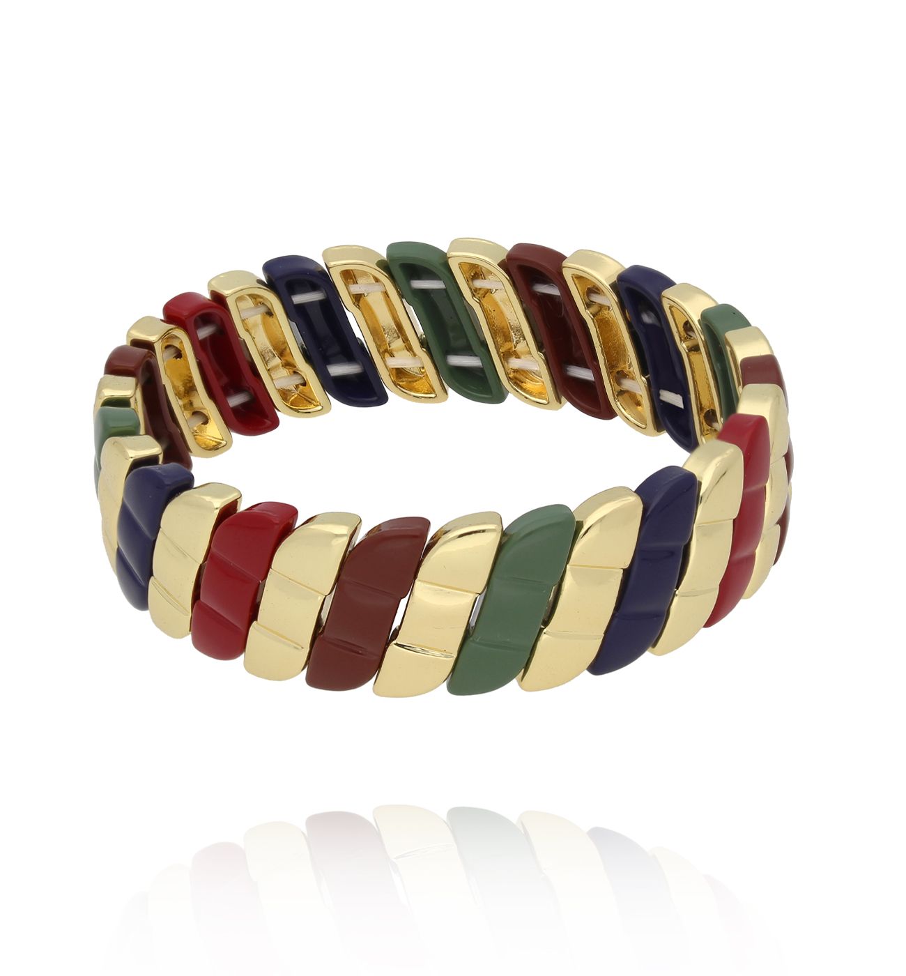 Bransoletka bordowo zielono granatowa ze złotem BCR0061 - By Dziubeka
