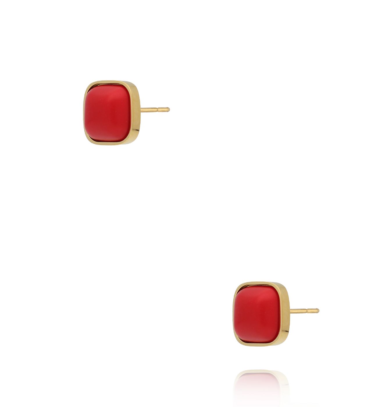 Kolczyki kwadraty z czerwonym koralem KSA2243