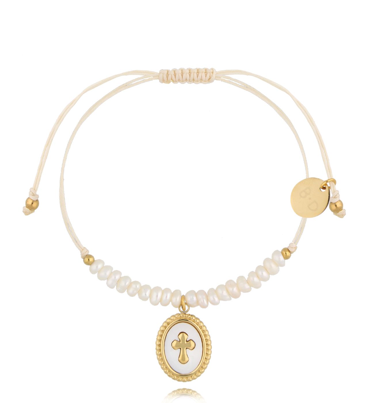 Bransoletka z perełkami i złotym krzyżykiem Feliz BMT0043