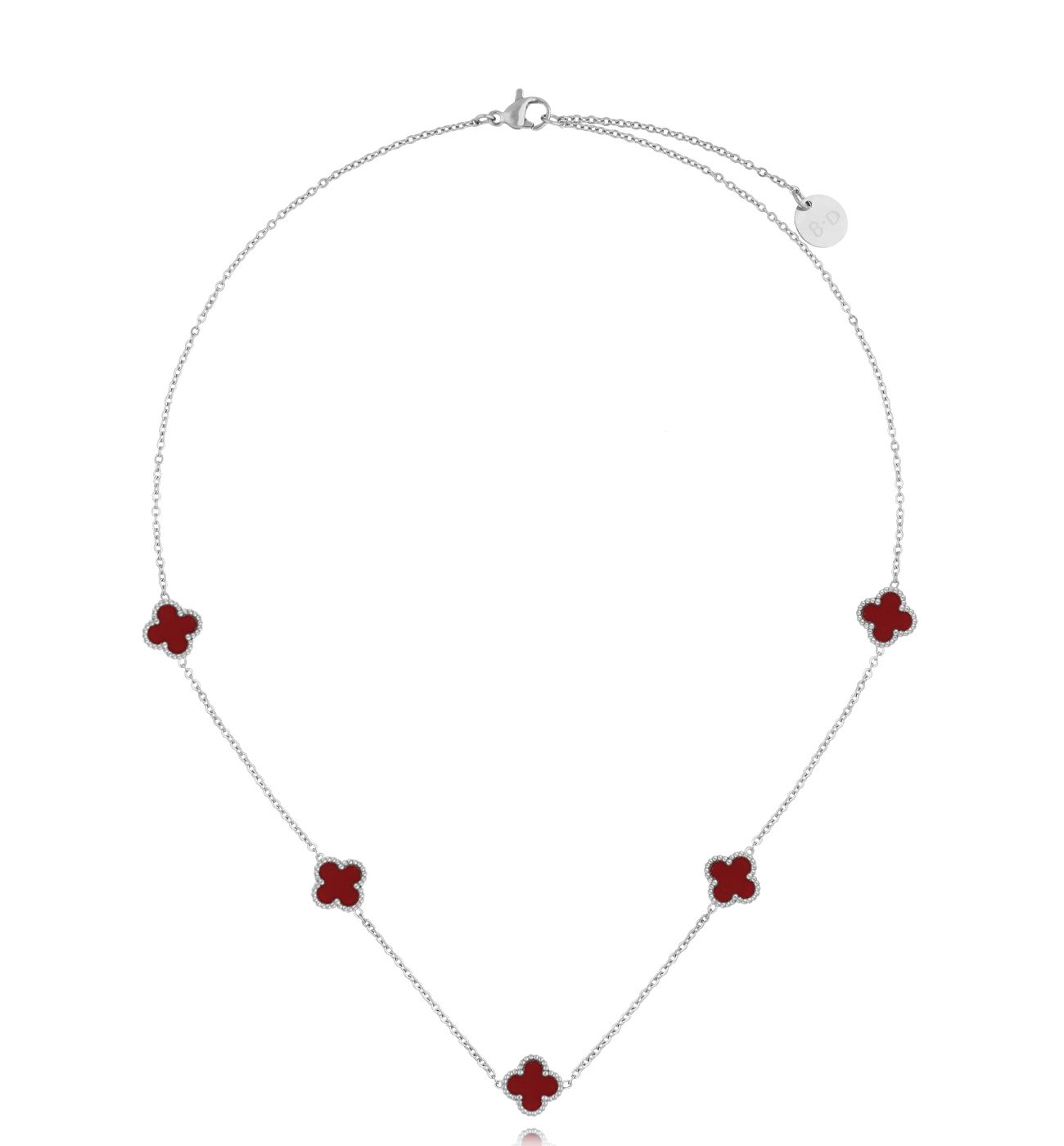 Naszyjnik z bordowymi koniczynkami srebrny NSY0357 - By Dziubeka