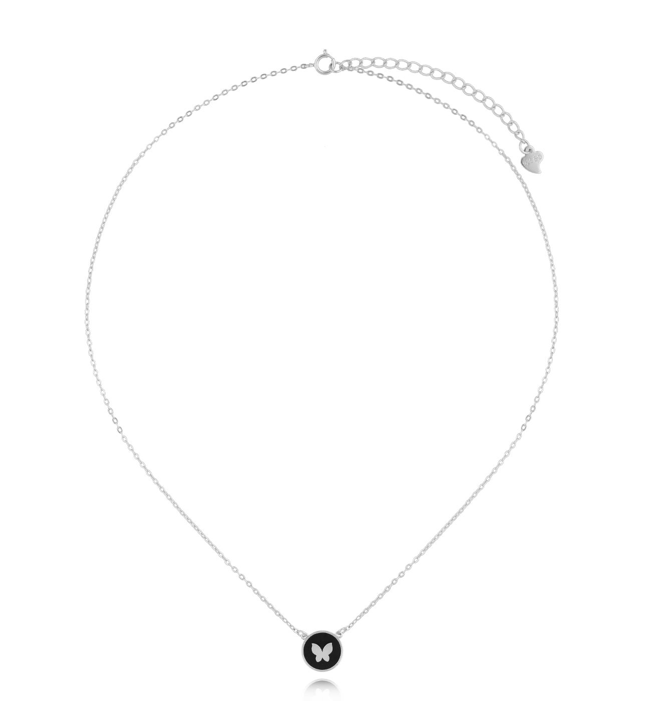 Naszyjnik srebrny z motylkiem i czarną emalią NCA0005 - By Dziubeka