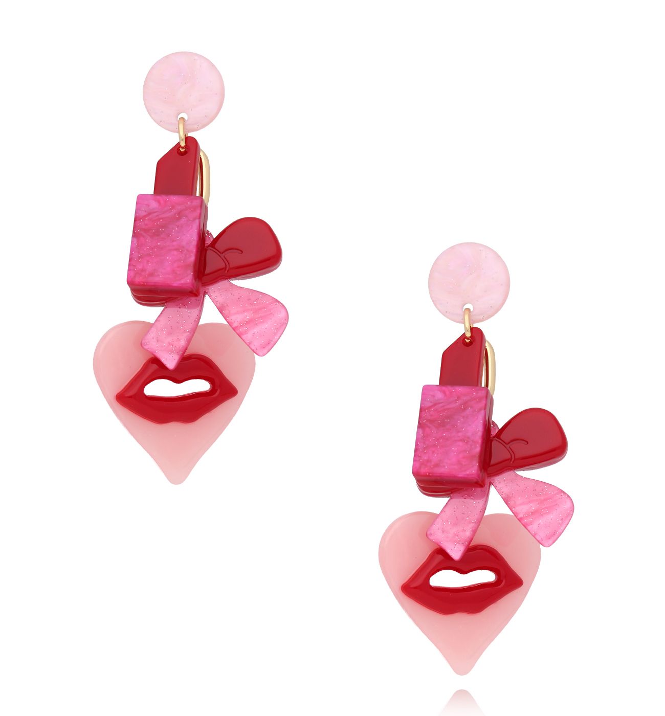 Kolczyki różowe z sercami i ustami Kiss Me KZA0251 - By Dziubeka