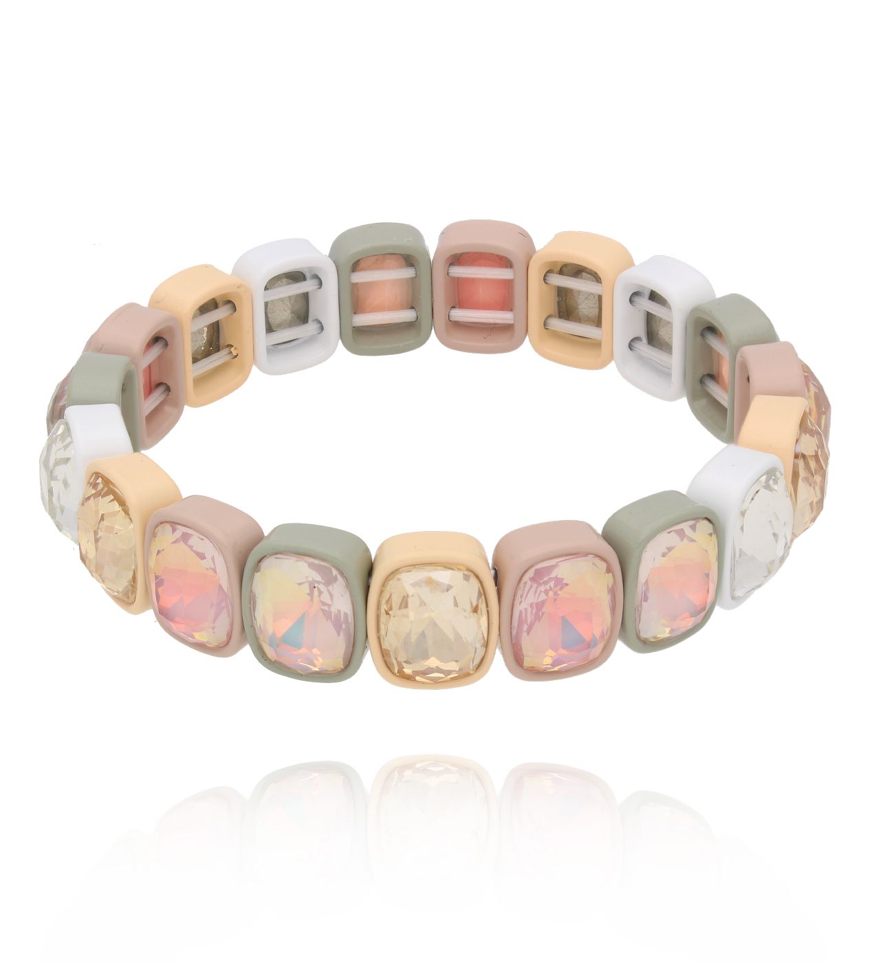 Bransoletka z pastelowymi oprawkami i kryształami BCR0016 - By Dziubeka