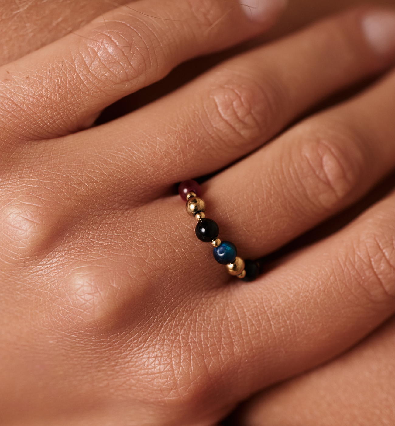 Pierścionek z agatami i tygrysim okiem PPA0065 - By Dziubeka