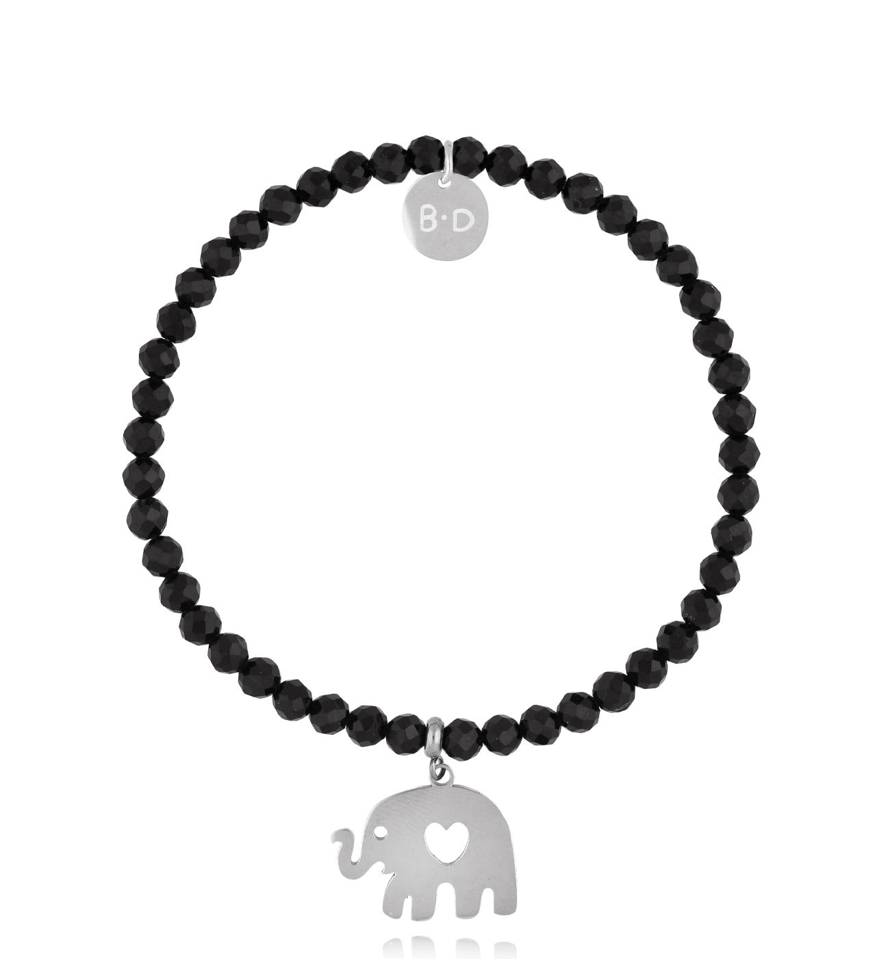 Bransoletka czarna z turmalinami i słoniem Astrid - By Dziubeka