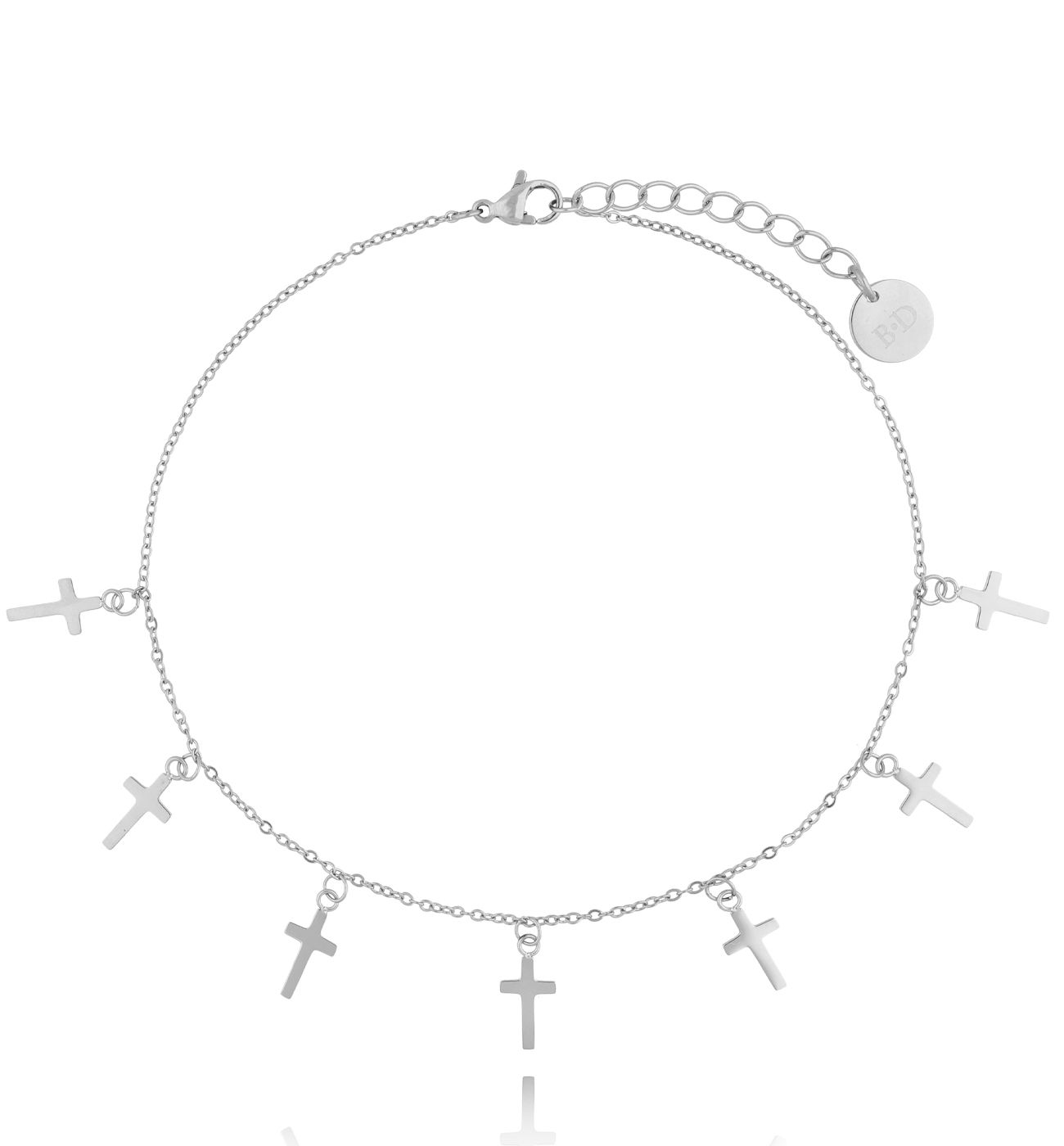 Bransoletka na nogę srebrna z krzyżykami Msalaba B - By Dziubeka