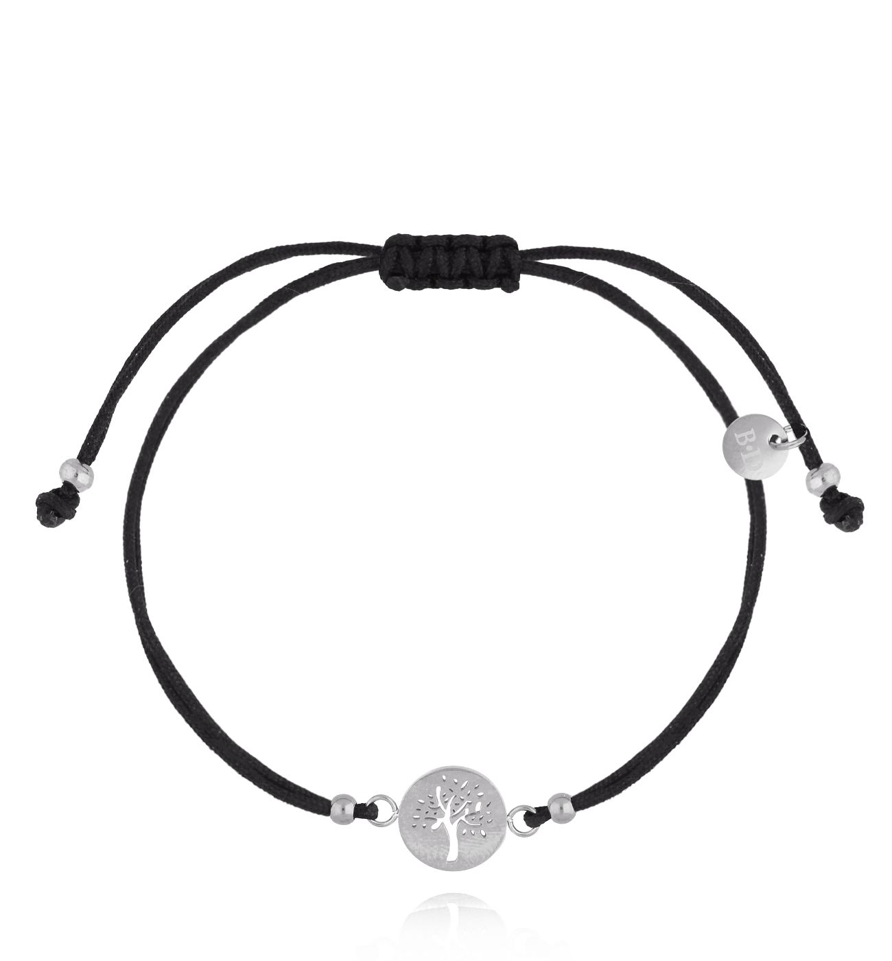 Bransoletka srebrna z czarnym sznurkiem i drzewkiem Touffe BGL0826 - By Dziubeka