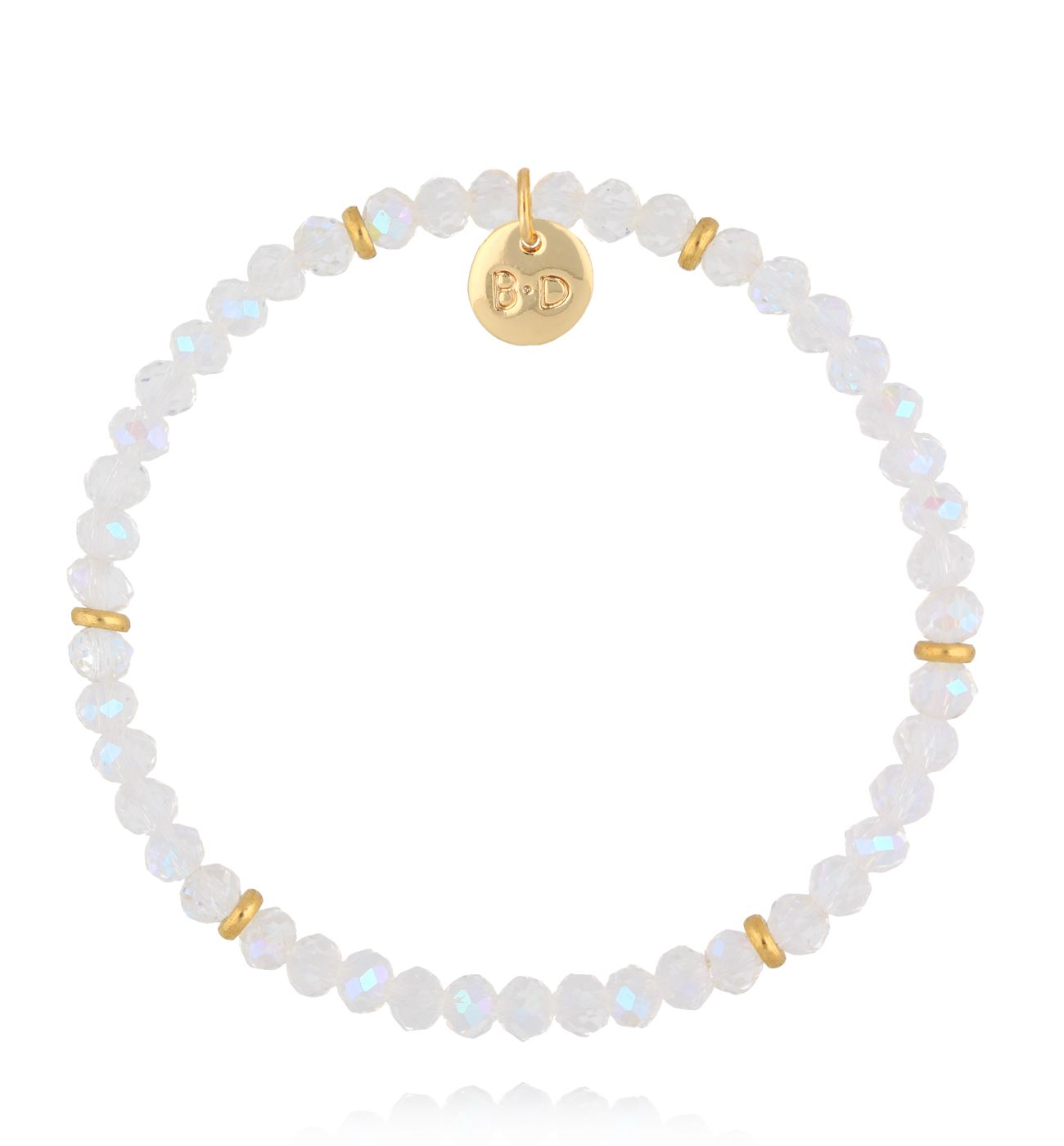 Bransoletka z opalizujących białych koralików i złotych przekładek BCY0427