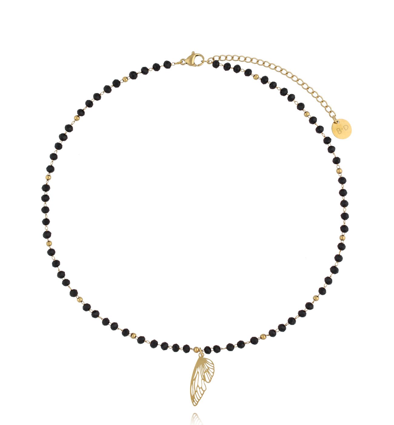 Naszyjnik czarny z kryształkami i zawieszką złoty NSY0428